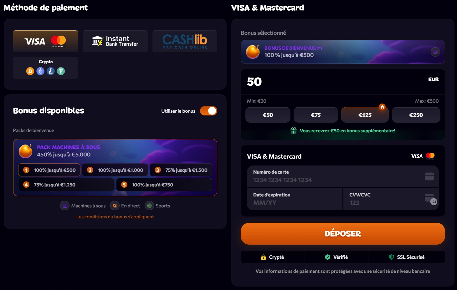 Aphrodite Casino Moyens de Paiement